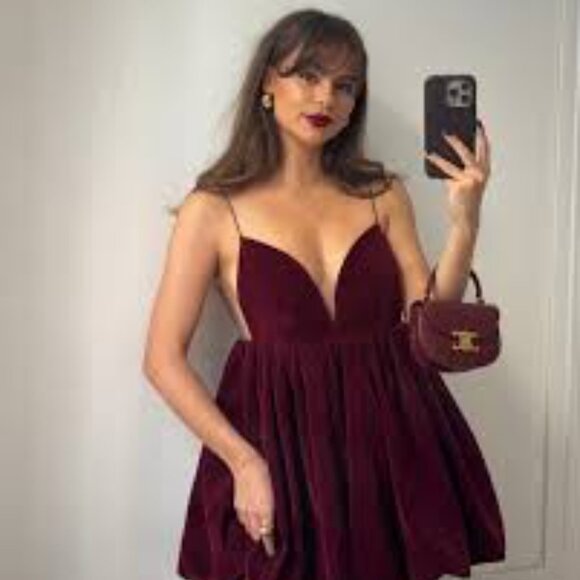 Ancosti Velvet Spaghetti Strap Dress in Red / XS *Worn Once - Picture 1 of 3